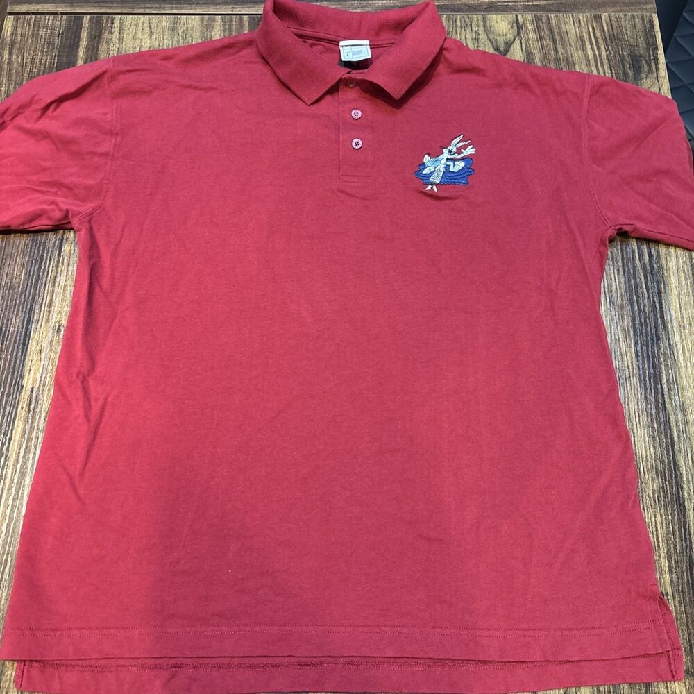 Vintage Mens L Warner Bros Studios Bugs Bunny Red Polo Shirt Channel Surfer